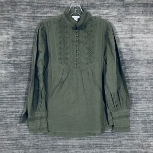 Sundance blanche prairie embroidered olive green peasant boho button top